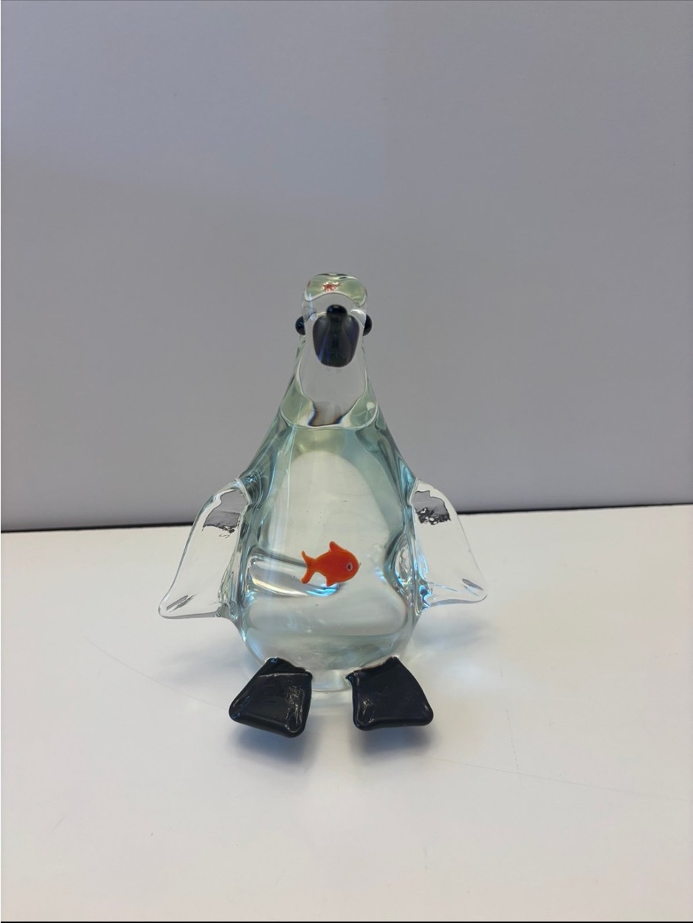 Clear Glass Penguin Fish Ornament with Orange Accent